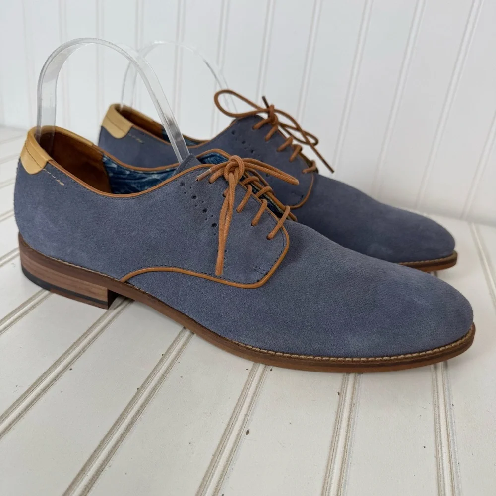 Men's Blue Suede Lace-Up Dress Shoes with Tan Accents